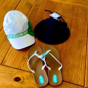 NWT 2 HATS AND SOME FLIP FLOPS